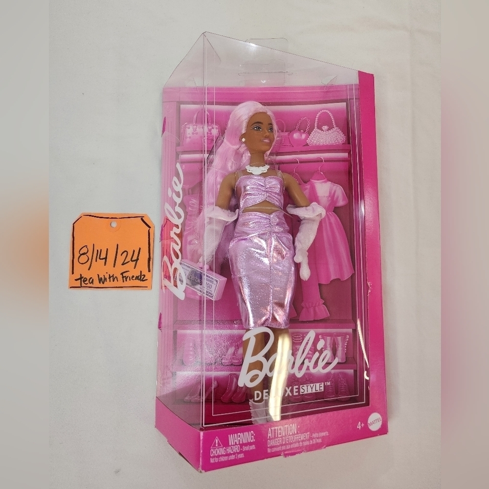Barbie Deluxe Style Doll #1 in Glossy Pink Barbiecore Dress with Velvet Gloves